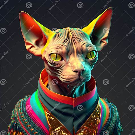 Realistic Lifelike Sphynx Cat Kitty Kitten In Fluorescent Electric