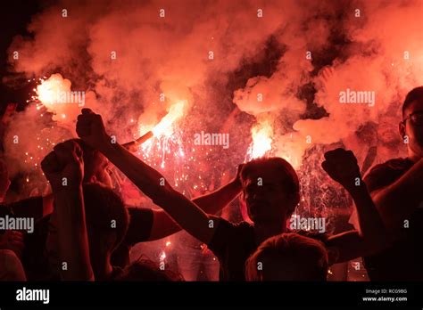 Thessaloniki Greece September 22 2018 Music Fans Burn Fire Torch