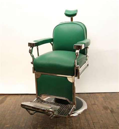 Original 1950s Theo A Kochs Antique Barber Chair Barber Shop Green