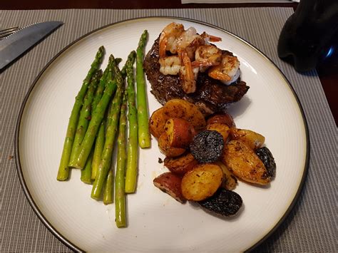 Going to try this recipe for the first time in my new instapot. Homemade Beef Tenderloin with spicy shrimp, asparagus, roasted heirloom potatoes : food