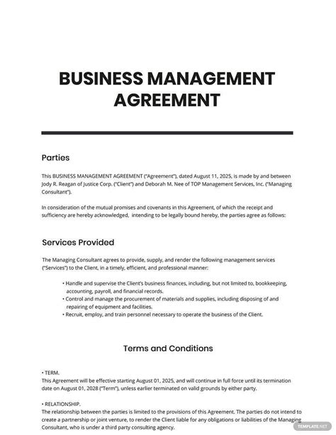 Business Management Agreement Template
