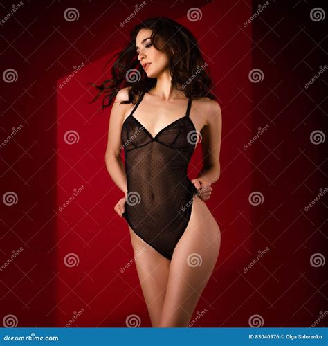 Beautiful Naked Woman Posing On Red Background Stock Photo Image Of