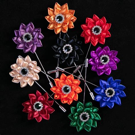 Handmade Ribbon Fabric Lotus Flower Men Suit Brooch Pins Lapel Pin