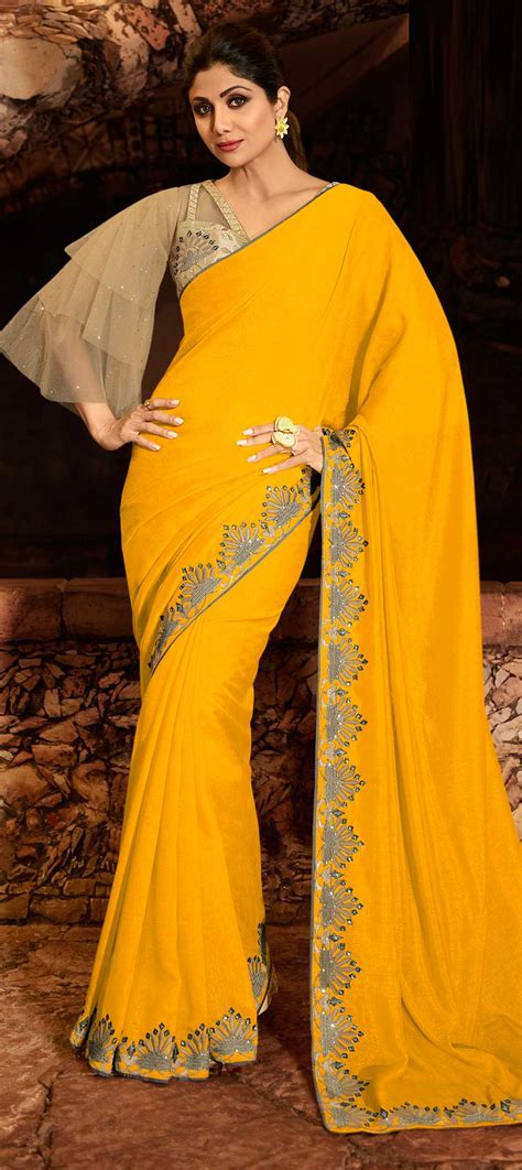 Bollywood Yellow Color Georgette Fabric Saree 1632612