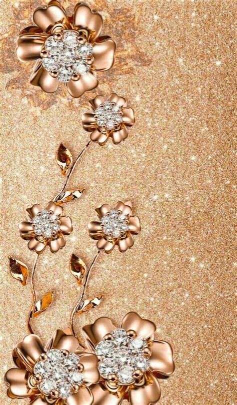 A Gold Background With Flowers And Diamonds On It