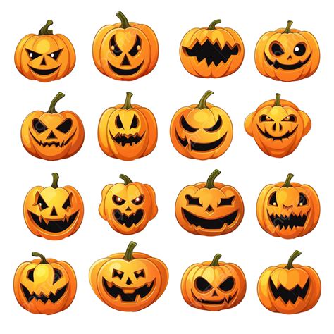 Halloween Spooky Pumpkin Faces Ghost Eyes And Mouths Evil Face Vector