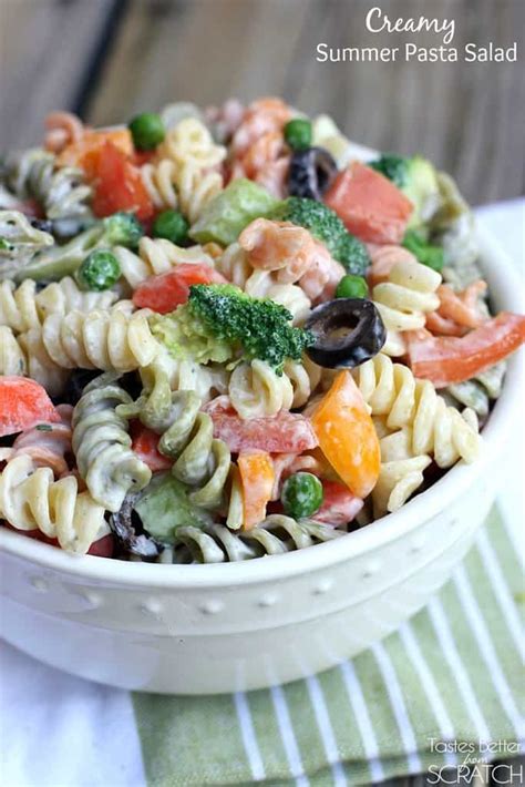 This classic pasta salad, packed with a bounty of summer vegetables and fresh herbs, is the perfect thing to make after a trip to the farmers' market. Creamy Summer Pasta Salad - Tastes Better From Scratch