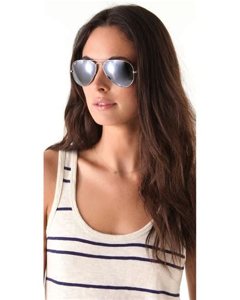 ray ban mirrored original aviator sunglasses in silver lyst