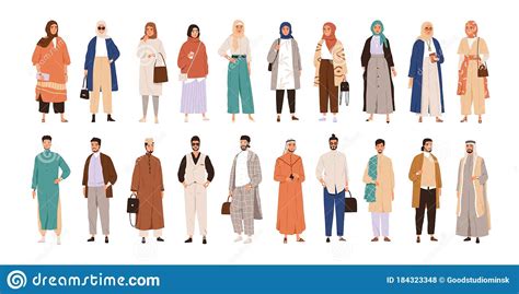 Set Of Arabic Man And Woman In Hijab Vector Flat Illustration ...