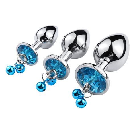 Sex Toy Butt Plug For Male Female Anal Expander Ass Toy With Jewelry Bell Medium Size Blue