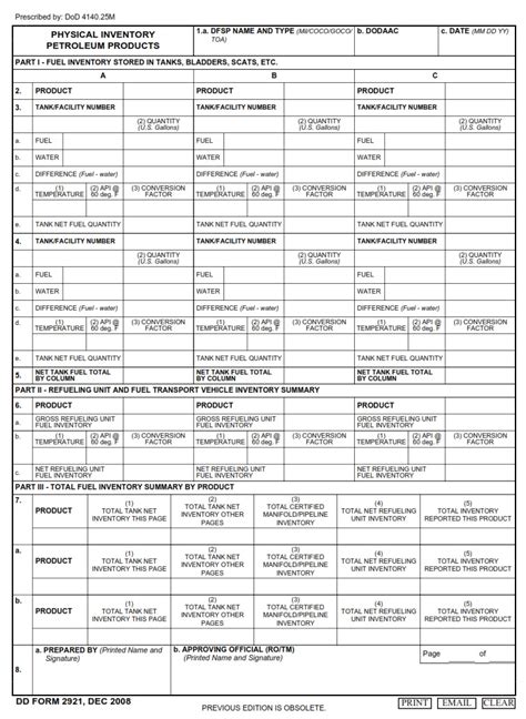 Dd Form 2921 Physical Inventory Petroleum Products Dd Forms