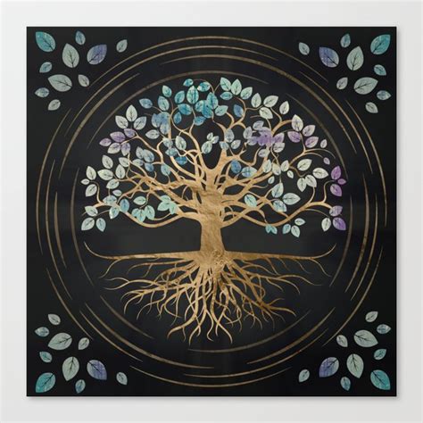 Tree Of Life Yggdrasil Gold And Painted Texture Canvas Print By