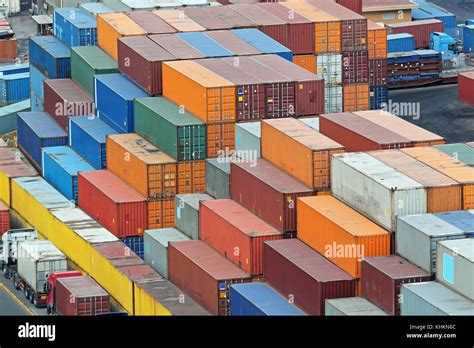 Aerial View Shipping Containers Stacked Hi Res Stock Photography And