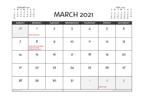 2021 Calendar Printable Free Pdf March Calendar Template Printable
