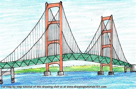 How To Draw Mackinac Bridge Bridges Step By Step