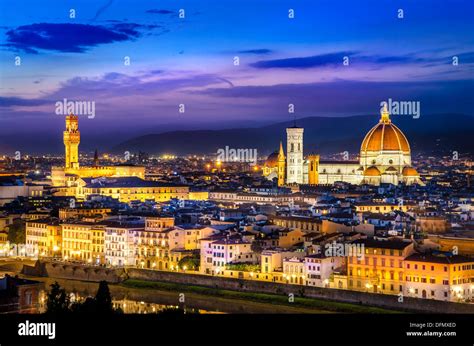 Scenic View Of Florence At Night From Piazzale Michelangelo Italy