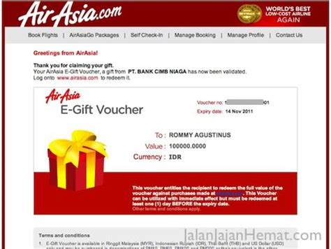 All coupons deals free shipping verified. Menggunakan electronic gift voucher AirAsia | Jalan Jajan ...