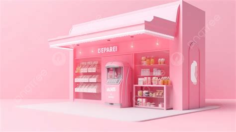 A Petite Convenience Store Portrayed In 3d On A Light Pink Backdrop
