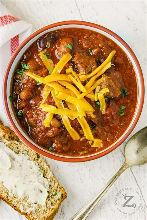 Chili With Stew Meat Best Homemade Chili Recipe Our Zesty Life