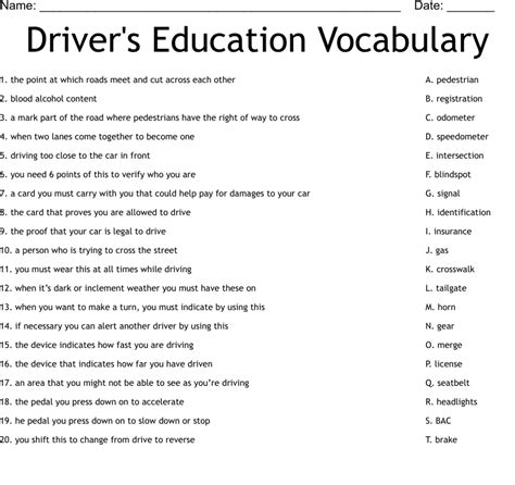Free Printable Driver's Education High School Drivers Ed Worksheets
