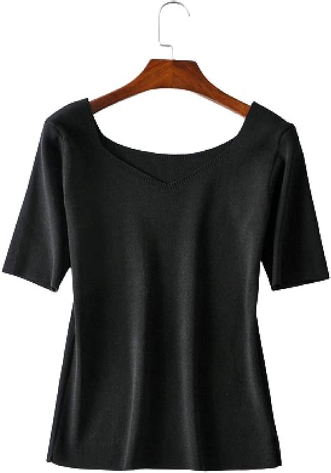 Ladies Summer Short Sleeved Tops Korean Fashion Wild Simple Style Pure Color Square Collar Short