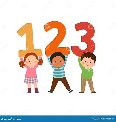 Vector Cartoon Kids Carrying 123 Numbers Back To School Concept Stock