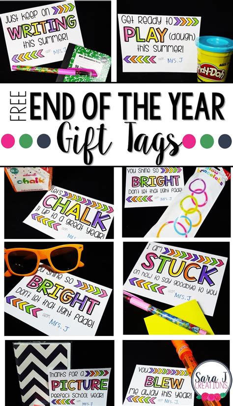 You'll find quality phrases to help you communicate the yearly accomplishments and current needs improvement of your elementary students. 10 Free End of the Year Student Gift Tags | Sara J Creations
