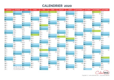 Calendrier Annuel Année 2020 Avec Jours Fériés