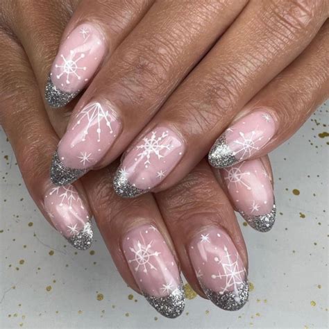 Best Nude Christmas Nails Nude Sheer Nails With Snowflakes