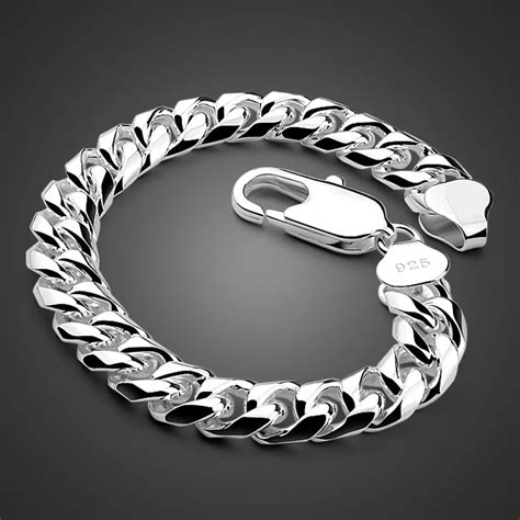 Fashion Men Silver Hand Catenary Solid 925 Sterling Silver 10 Mm 20 Cm