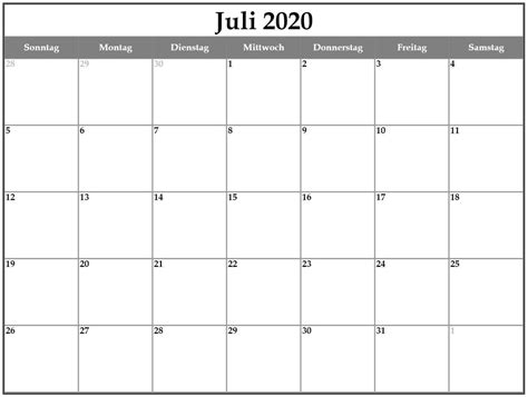 Kalender Juli 2020 Zum Ausdrucken Mit Notizen Kalender