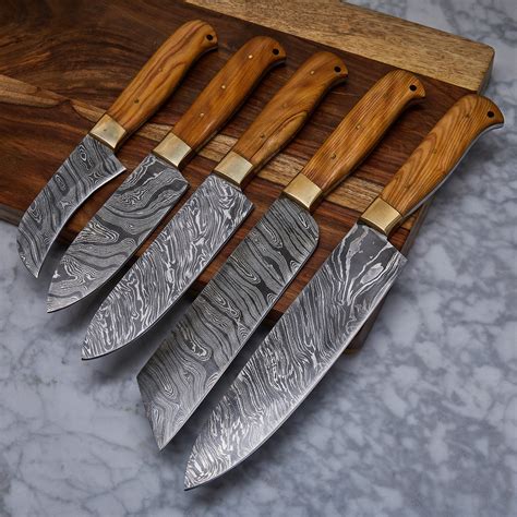Handmade Damascus Kitchen Knife 5 Piece Set Kch 19 Evermade