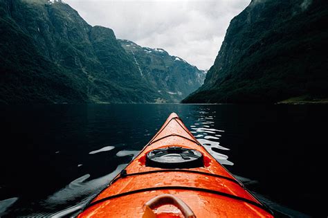 Hd Wallpaper Orange Canoe Nature Canoes Mountains Water Kayaks