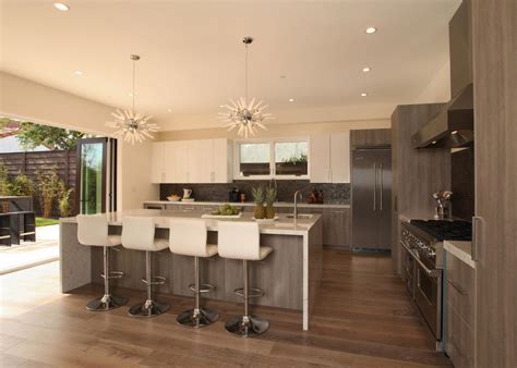 Beautiful Modern Kitchen With Neutral Tones And Funky Pendant Lights Hgtv