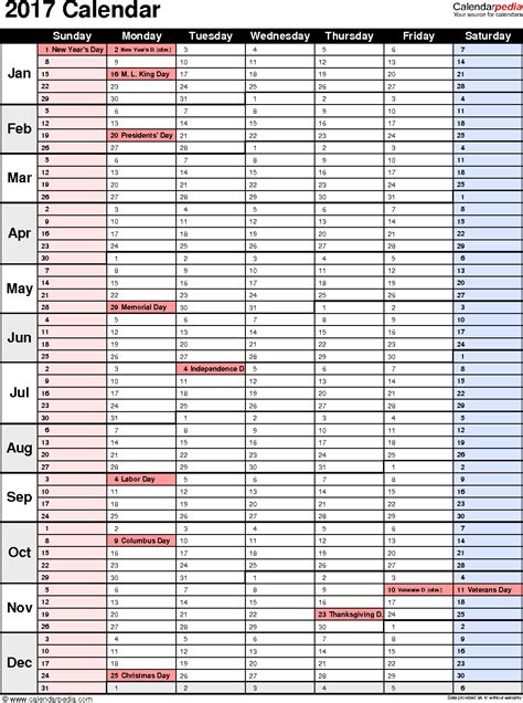 2017 Calendar Download 17 Free Printable Excel Templates Xlsx