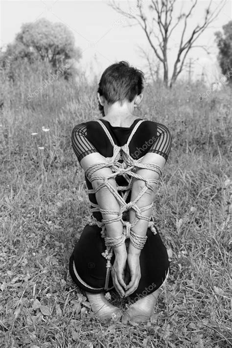 Bound Woman Kneeling Black And White Photo Shibari Stock Photo Lenkusa