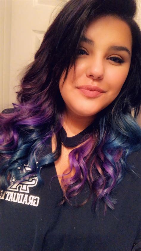 Purple And Blue Hair With Black Roots Blue Hair Highlights Blue