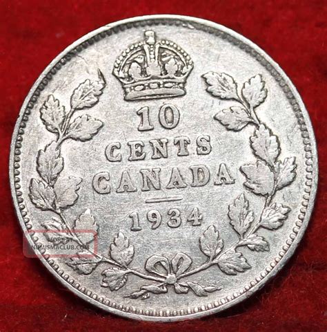 1934 Canada Silver Ten Cents Foreign Coin Sh
