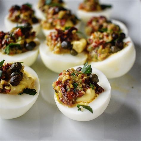 Deviled Eggs With Green Olive Tapenade And Crispy Capers Chef Jen