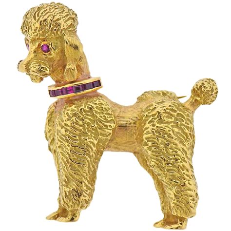 Gold Poodle Dog Pin With Diamond Collar And Eyes For Sale At 1stdibs