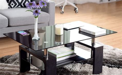 Leisure Zone Tempered Glass Chrome Living Room Coffee Table Black