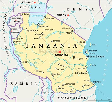 Tansania Political Map Stock Photo 9798410 Bildagentur Panthermedia