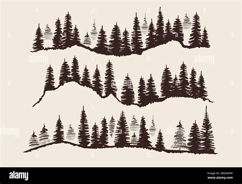 Vintage Engraving Forest Doodle Sketch Fir Trees Vector Set
