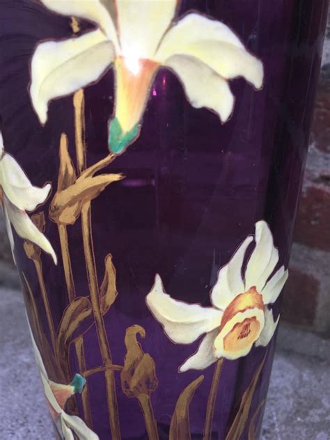 Art Nouveau Vase In Enamelled Glass With Floral Decoration Circa 1900 For Sale At 1stdibs