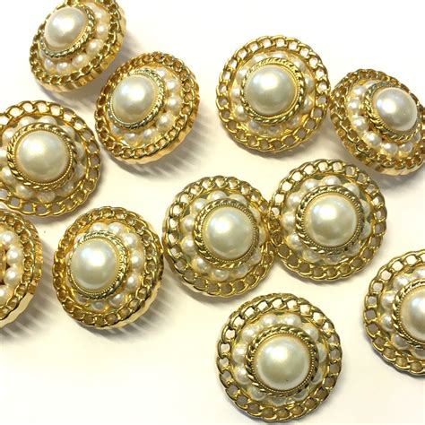6 X 25mm Beautiful Gold Metallic Pearl Buttons Filigree Buttons