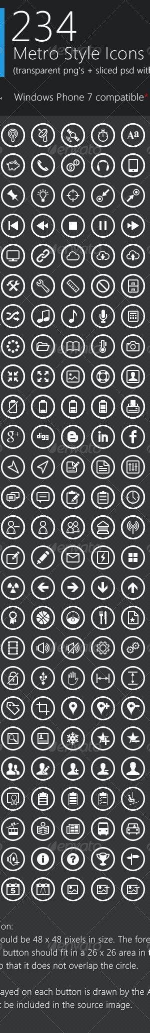 234 Unique Metro Style Icons Icons Graphicriver