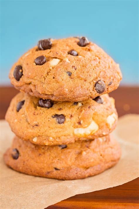 Stack Of Three Chocolate Chip Cookies Stock Image Image Of Delicious