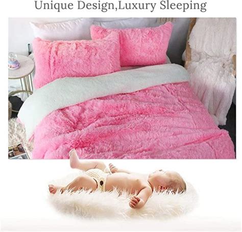 Pink Fluffy Bedding Set Faux Fur Comforter Fuzzy Comforter Unilovers