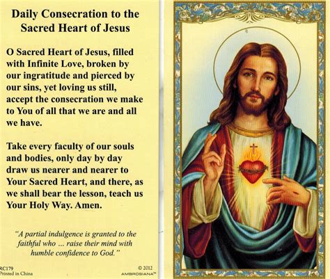 Daily Consecration To The Sacred Heart Of Jesus Prayer Card