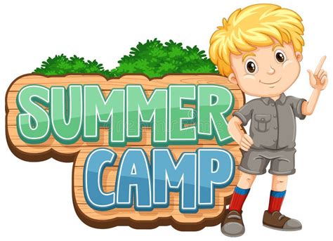 Font Design For Summer Camp With Cute Kid At Park Stock Vector